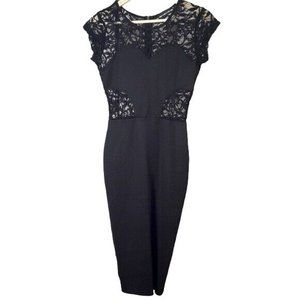 2/$15 Mooncolour Bodycon Dress Black Small Floral Lace Sheath Zip Cap Sleeve